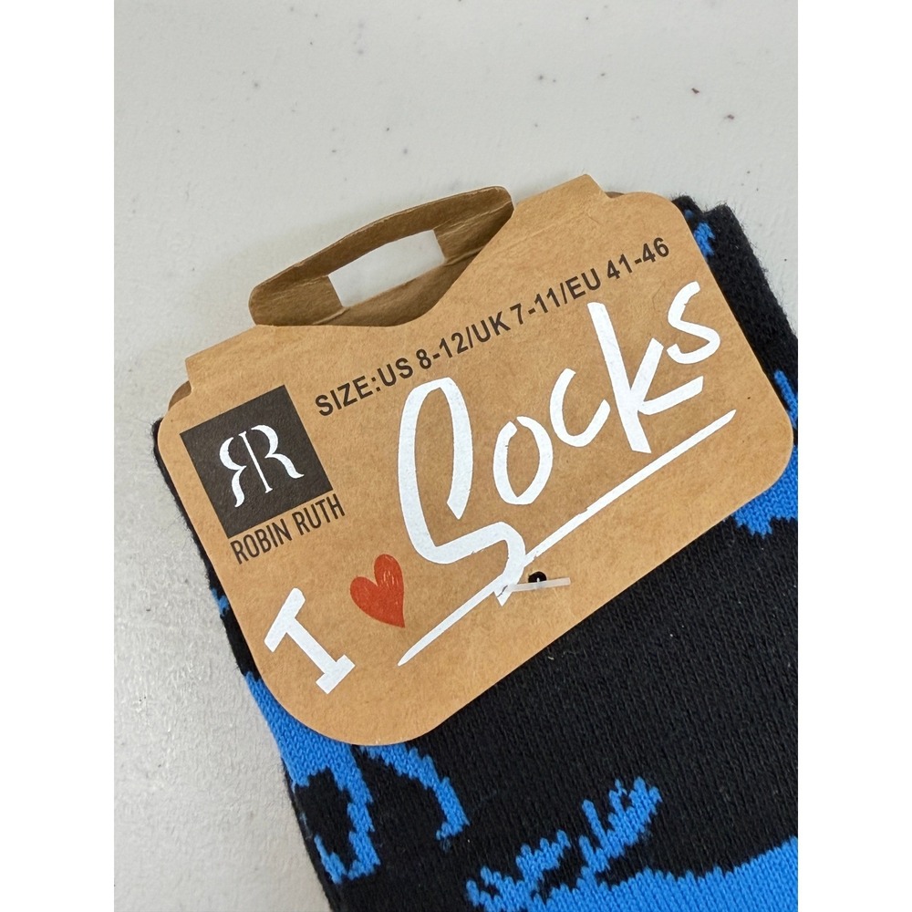 Robin Ruth Black Blue Moose Novelty Crew Socks US 8-12 NWT - Picture 2 of 4